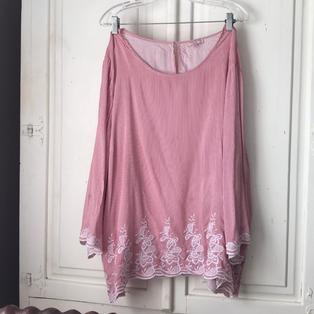 Red and white pin strip blouse